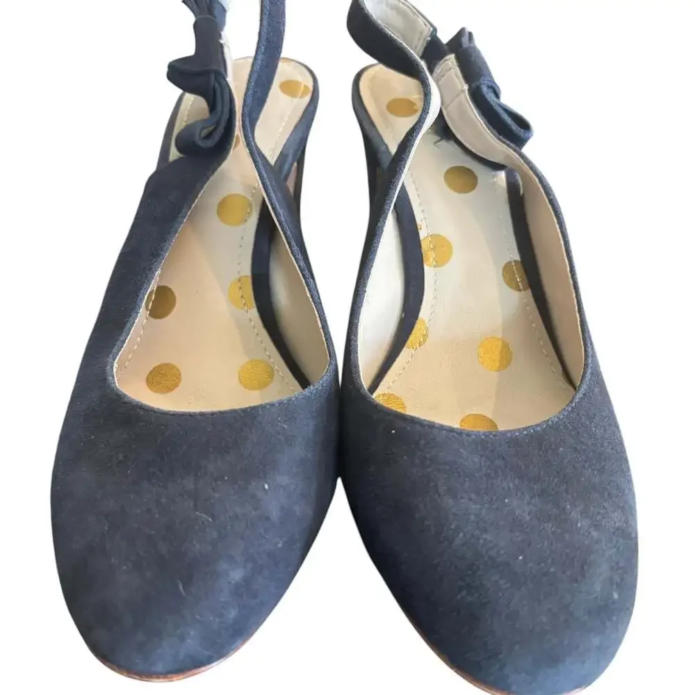 Boden Navy Blue Suede Block Heel Slingback Pump Bow Detail Real Leather EU 39